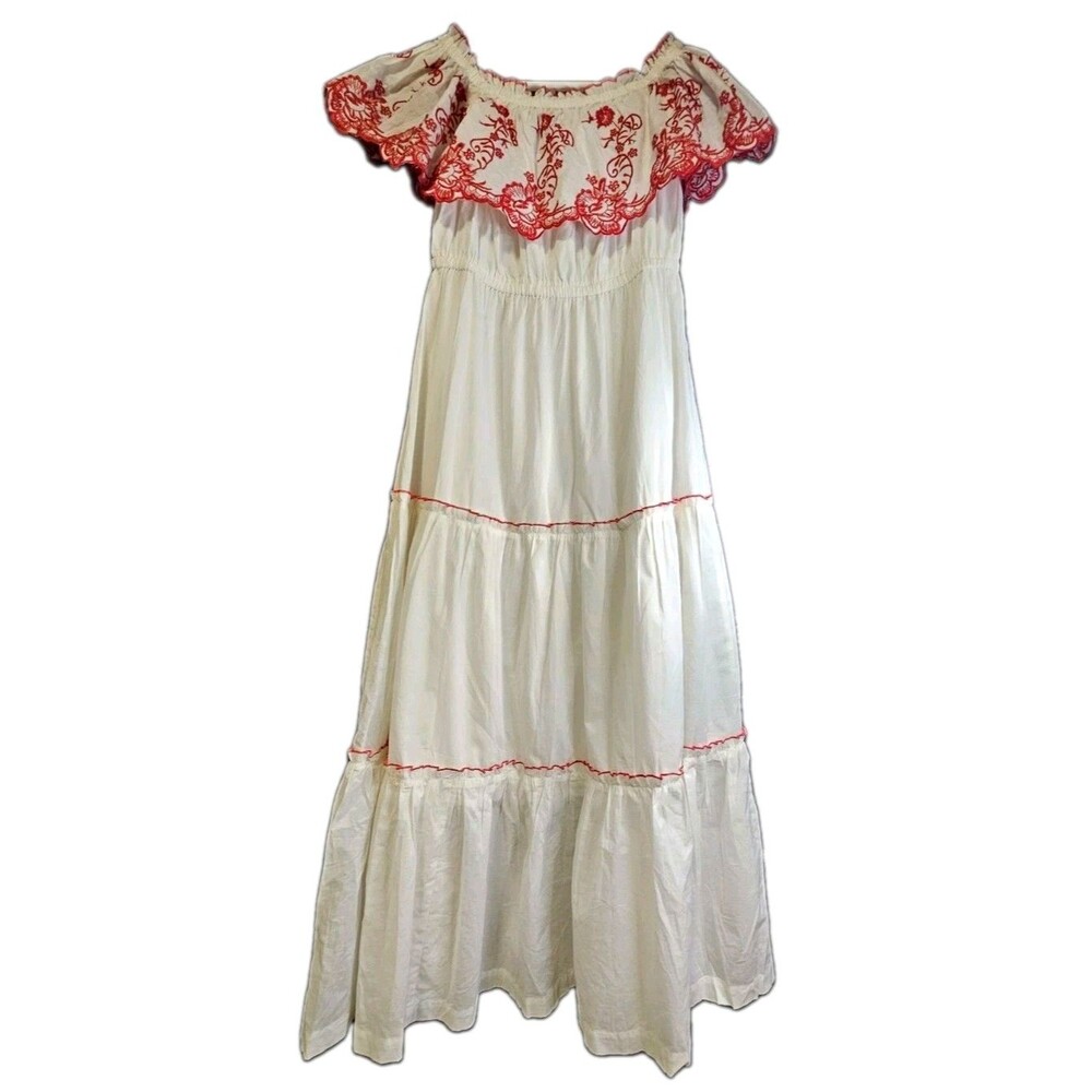 Bombay Paisley Maxi Dress S NWT White Red Embroidered Tiered Boho Peasant